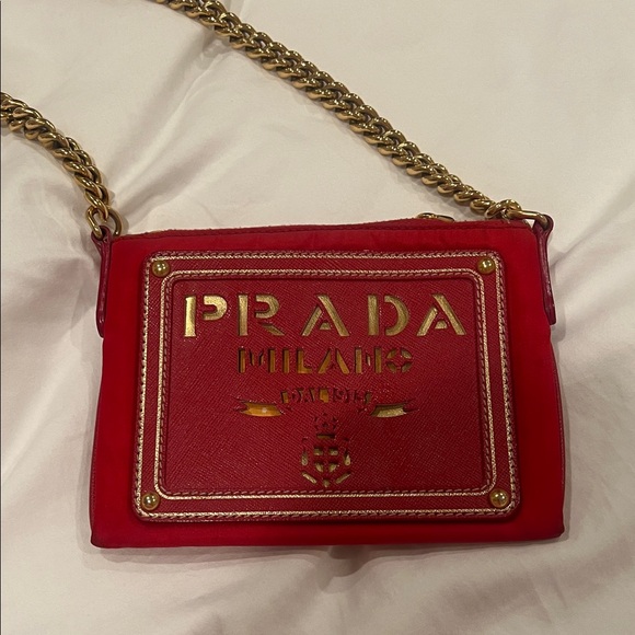 Prada Red Crossbody Bag with Gold Chain - Picture 1 of 10
